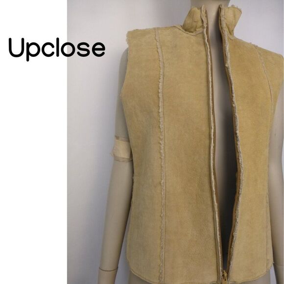 Express Vintage Leather Sherpa Lined Tan Vest - Picture 8 of 16